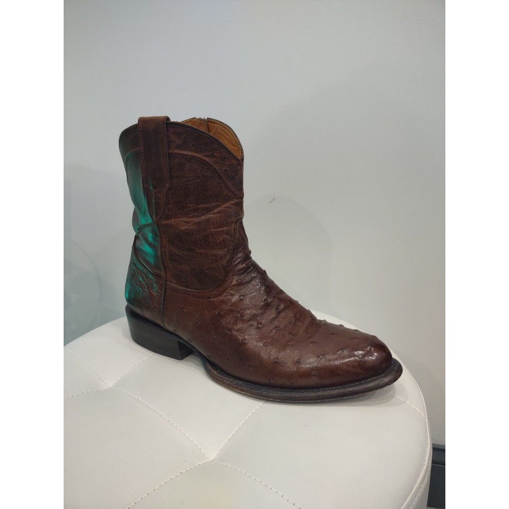 Freebird By Steven Distressed Brown Ostrich-Texture Cowboy Boots